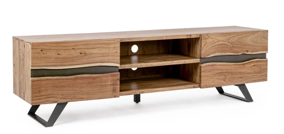 Porta Tv 2 ante e 2 vani Aron in legno di acacia disponibile in 2 misure