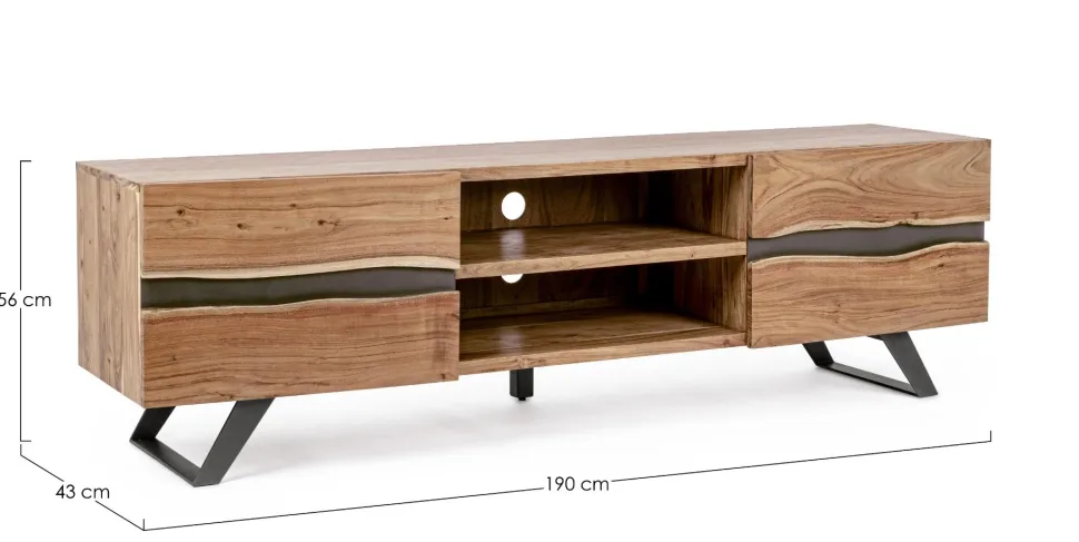 Porta Tv 2 ante e 2 vani Aron in legno di acacia disponibile in 2 misure