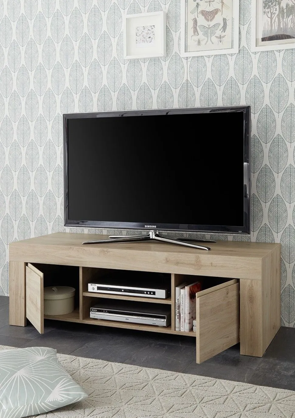 Porta Tv 2 ante linea Clear in Rovere Cadiz
