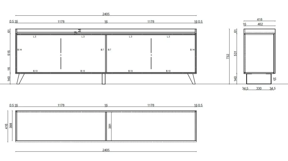 Porta Tv 4 ante linea Oscar in finitura Rovere Mercure e Bronzo