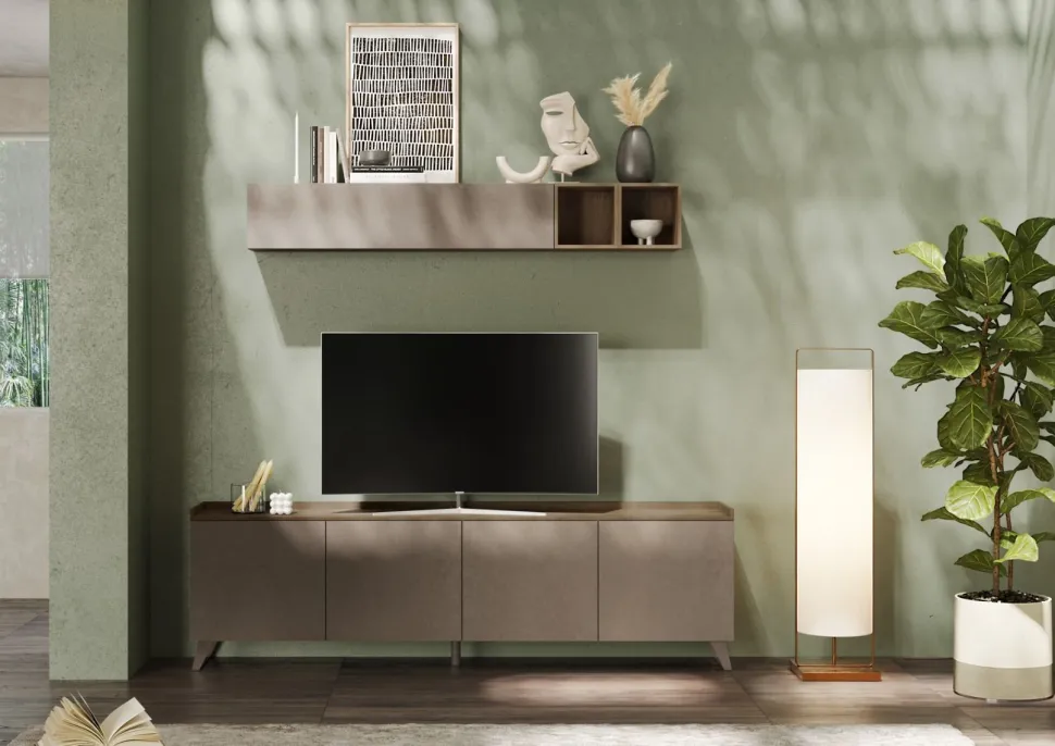 Porta Tv 4 ante linea Oscar in finitura Rovere Mercure e Bronzo