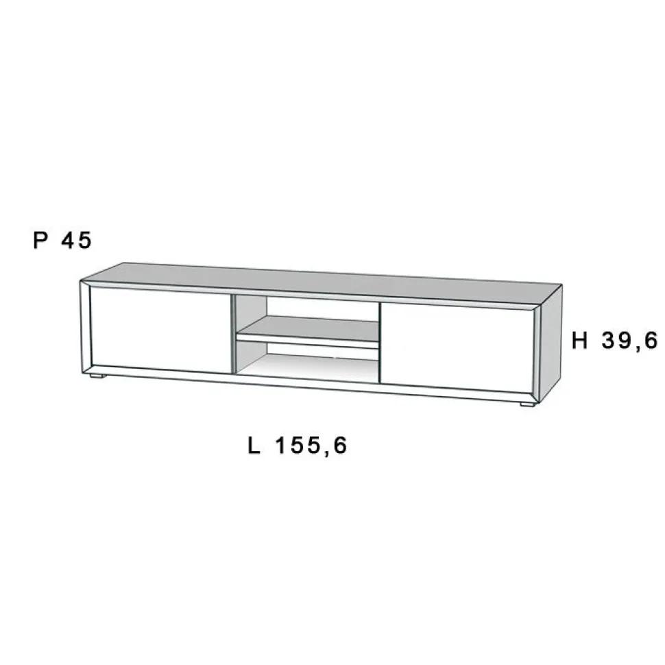 Porta Tv basso Bianco Opaco con 2 ante e 2 vani a giorno senza maniglia linea Tilt CLASSIC