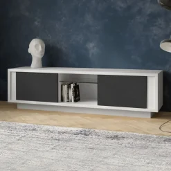 Porta tv bianco opaco laccato e ante stone grey SKYLINE 2 ante