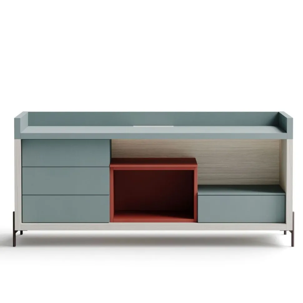 Porta Tv componibile con 1 vano a giorno e 4 cassetti linea Contact disponibile in 30 colori