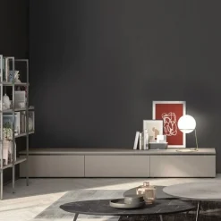 Porta tv con maniglia a gola componibile con anta cassettone o ribalta disponibile in 9 misure e 20 colori