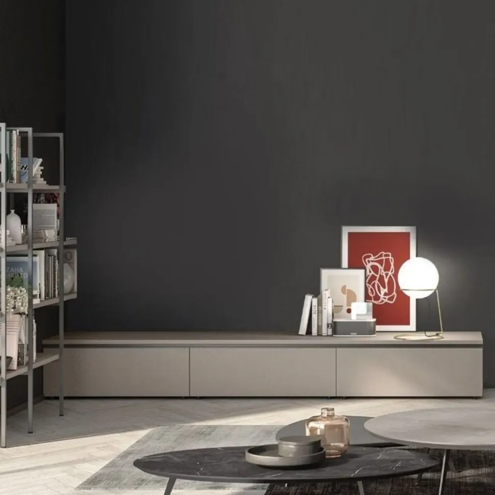 Porta tv con maniglia a gola componibile con anta cassettone o ribalta disponibile in 9 misure e 20 colori