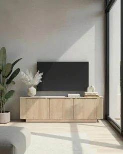 Porta tv curvo moderno a 3 ante in Rovere Lindbergh