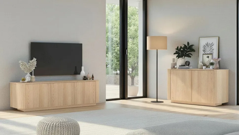 Porta tv curvo moderno a 3 ante in Rovere Lindbergh