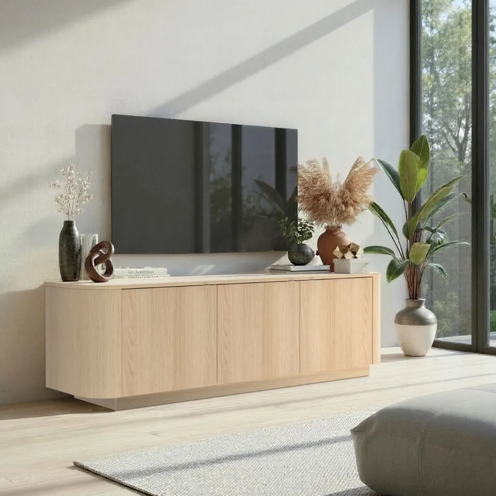 Porta tv curvo moderno a 3 ante in Rovere Lindbergh