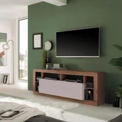 Porta tv moderno 1 anta ribalta linea Verona finitura Rovere Mercure e Cashmere