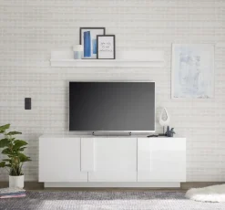 Porta Tv moderno Bianco Lucido 3 ante linea Sax