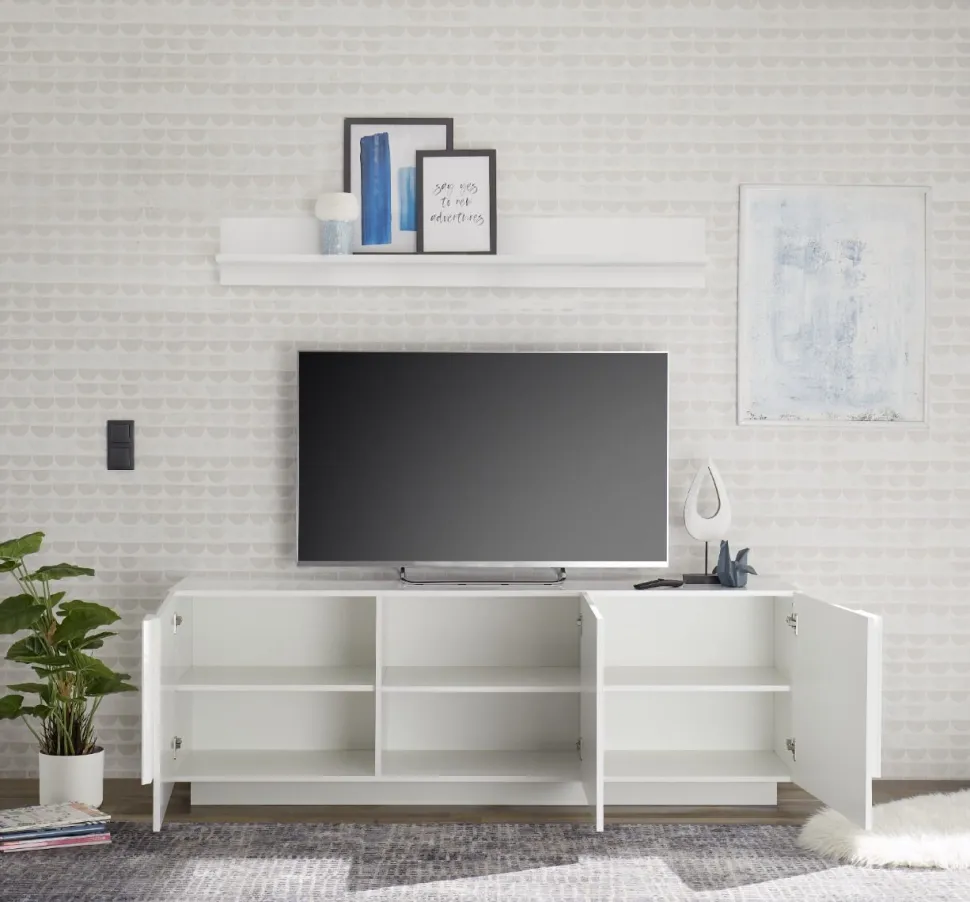 Porta Tv moderno Bianco Lucido 3 ante linea Sax