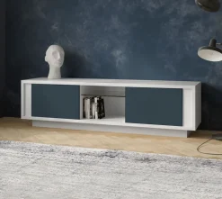 Porta tv moderno Bianco Opaco e Blu scuro 2 ante modello SKYLINE
