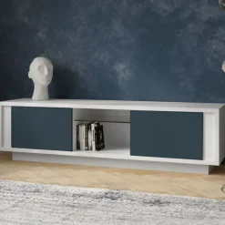 Porta tv moderno Bianco Opaco e Blu scuro 2 ante modello SKYLINE