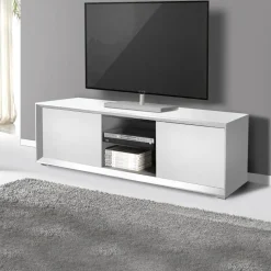 Porta Tv moderno Bianco opaco 2 ante e 2 vani a giorno senza maniglia linea Tilt