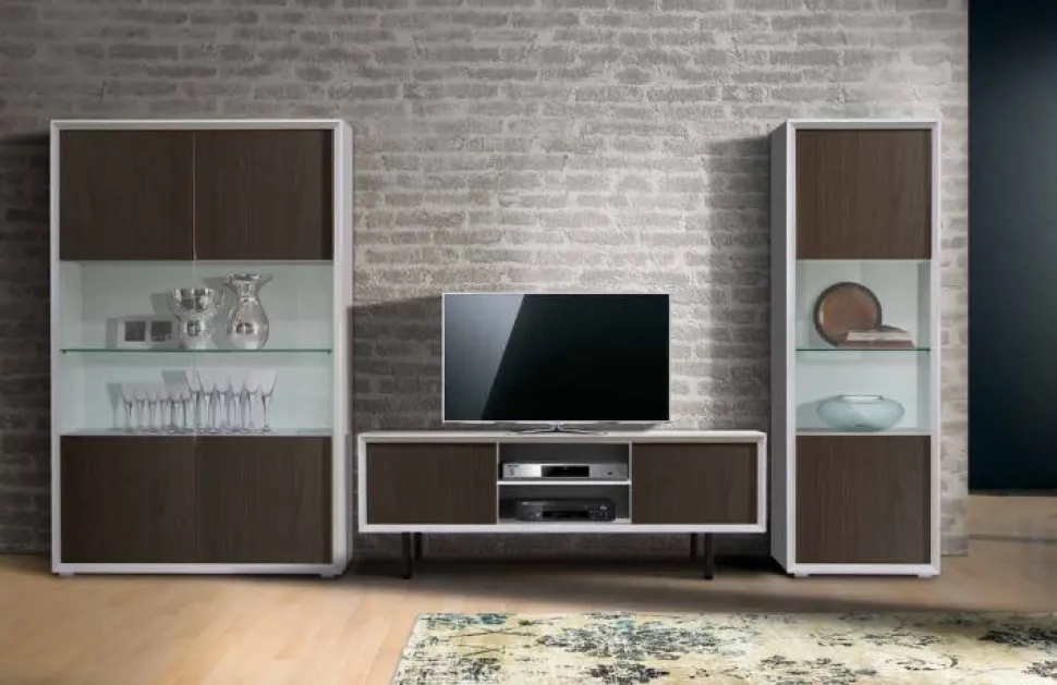 Porta Tv moderno Bianco opaco e Giallo miele 1 anta e 2 vani a giorno linea Tilt CLASSIC