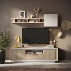 Porta Tv moderno Cashmere e Rovere Cadiz 2 ante battenti e 1 cassetto linea Eos