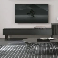 Porta tv moderno 2 cassetti con maniglia a gola piedini in metallo linea Nais disponibile in varie misure