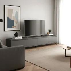 Porta TV moderno con maniglia a gola e piedini personalizzabile in 9 misure e 20 colori