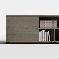 Porta Tv moderno Rovere Cannettato 2 cassetti e vani a giorno con anta a sbalzo disponibile in vari colori