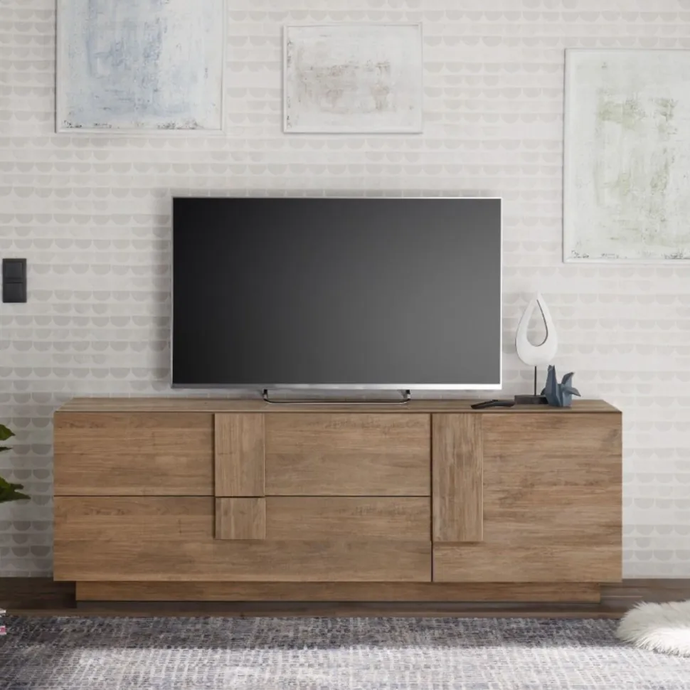 Porta Tv moderno Rovere Mercure 1 anta e 2 cassetti linea Sax