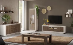Porta Tv moderno Rovere scuro e Cashmere 2 ante battenti e 1 cassetto linea Eos