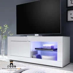 Porta Tv piccolo bianco lucido 1 anta battente linea Basic