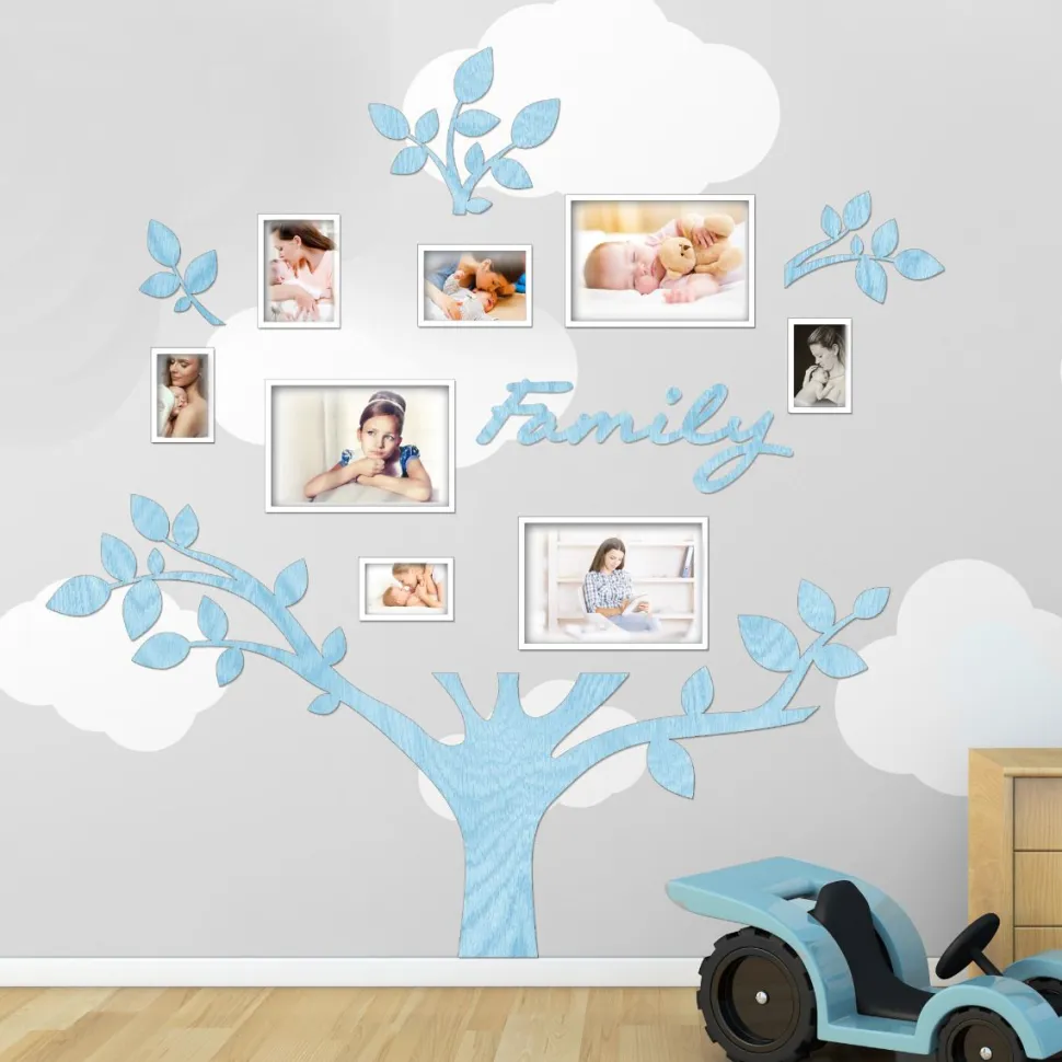 Quadro foto di Famiglia ALBERO della vita legno celeste