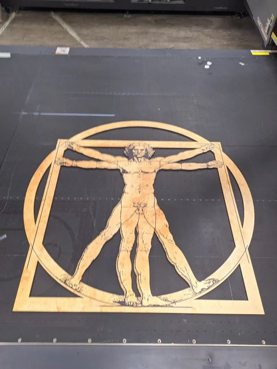 Quadro in legno chiaro Uomo Vituviano diamentro 1 metro