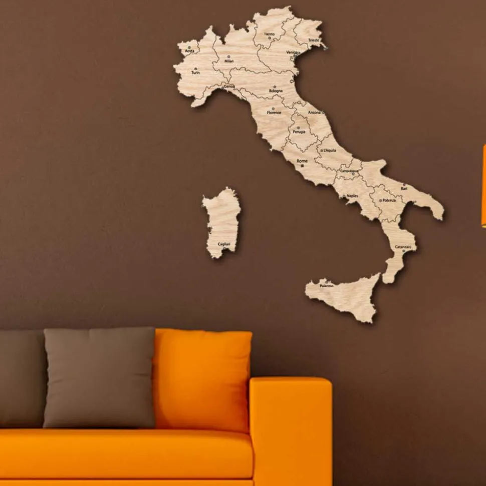 Quadro mappa Italia in legno colore legno chiaro