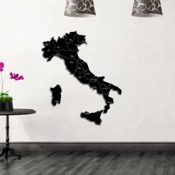 Quadro mappa Italia in legno colore nero opaco