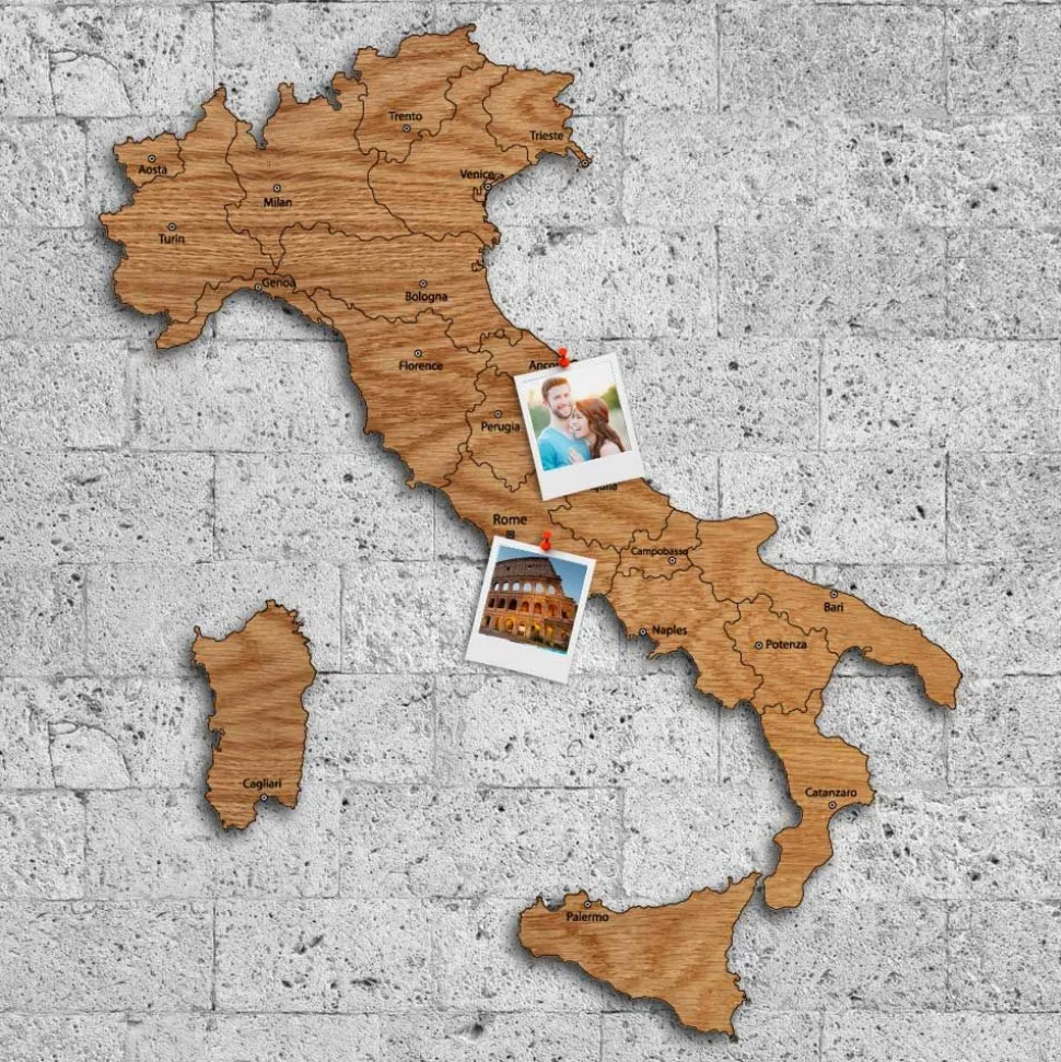 Quadro mappa Italia in legno finitura legno scuro