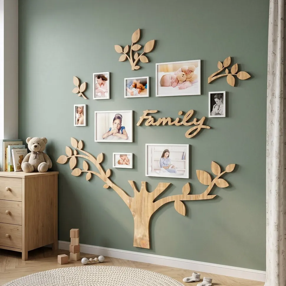 Quadro Portafoto Multiplo "Albero della Vita" in Legno Naturale
