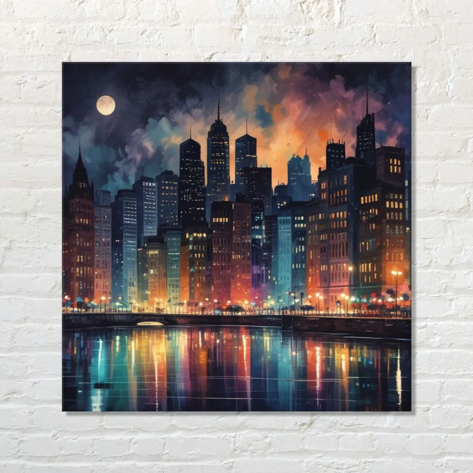Quadro su pannello in Dibond Città Notturna
