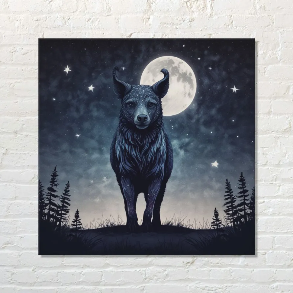 Quadro su pannello in Dibond Lupo di notte