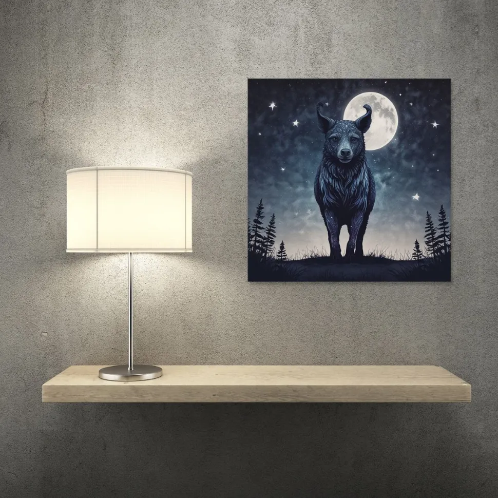 Quadro su pannello in Dibond Lupo di notte