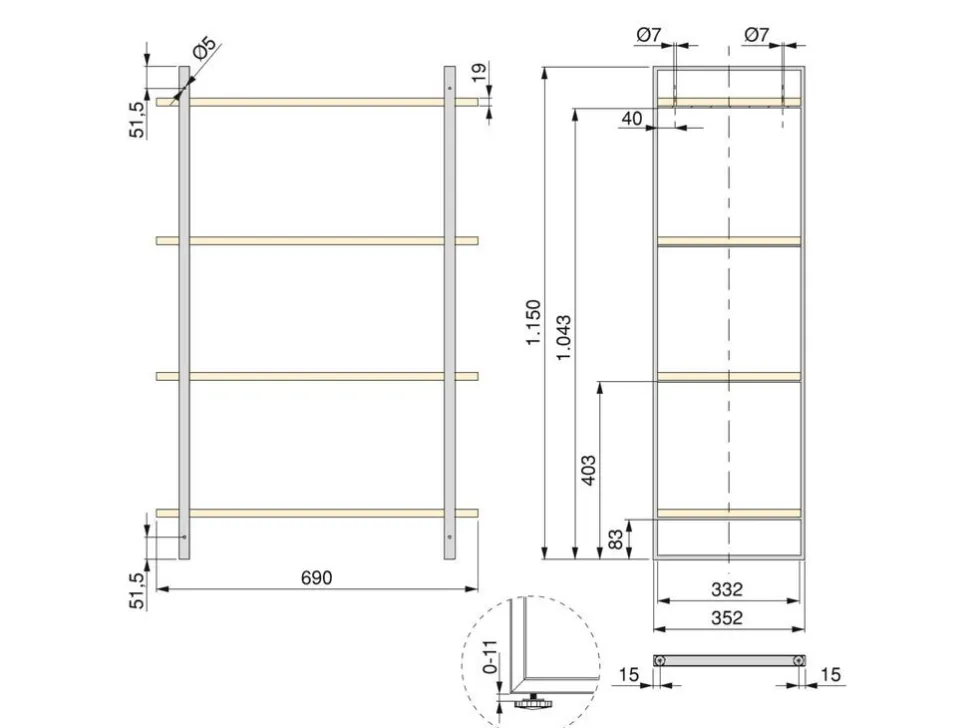 Scaffale sospeso o da terra con struttura in Acciaio e ripiani Verniciato nero