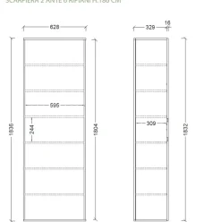 Scarpiera alta 2 ante a Specchio con 6 Ripiani H 186 cm finitura Bianco Lucido linea Multiuso