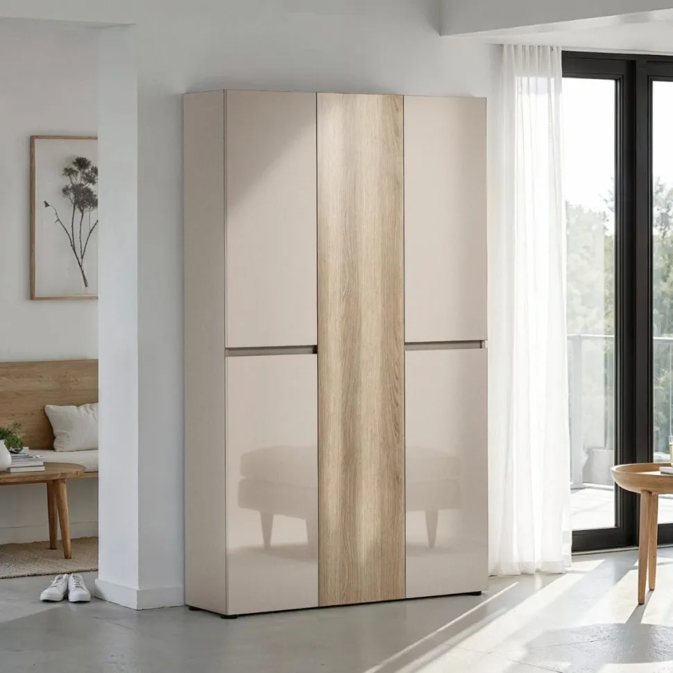 Scarpiera Alta salvaspazio Lady 5 ante in Cashmere Lucido e Rovere chiaro