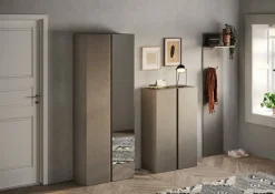 Scarpiera 2 ante battenti con specchio linea Combo in Rovere Mercure e Bronzo