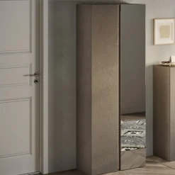 Scarpiera 2 ante battenti con specchio linea Combo in Rovere Mercure e Bronzo