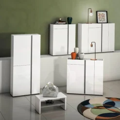 Scarpiera 4 ante battenti e 1 cassetto Gea in Bianco Lucido e Antracite