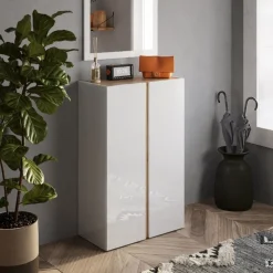 Scarpiera 2 ante battenti linea Combo in Bianco Lucido e Rovere Cadiz