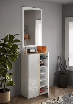 Scarpiera 2 ante battenti linea Combo in Bianco Lucido e Rovere Cadiz