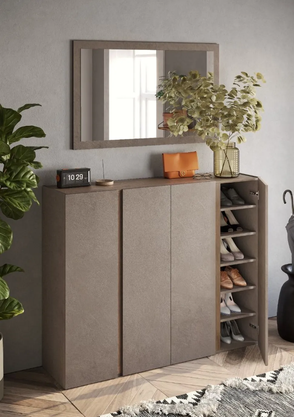 Scarpiera 4 ante battenti linea Combo in Bronzo e Rovere Mercure