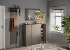 Scarpiera 4 ante battenti linea Combo in Bronzo e Rovere Mercure