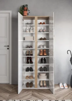 Scarpiera 2 Ante con Specchio Linea Combo – Bianco Lucido e Rovere Cadiz