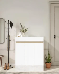 Scarpiera 3 ante e 1 cassetto Svuotatasche Linea Oasi in Bianco Lucido e Rovere