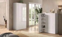 Scarpiera bassa 3 ante battenti con 8 ripiani finitura Bianco Lucido