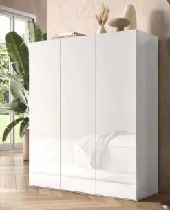 Scarpiera bassa 3 ante battenti con 8 ripiani finitura Bianco Lucido